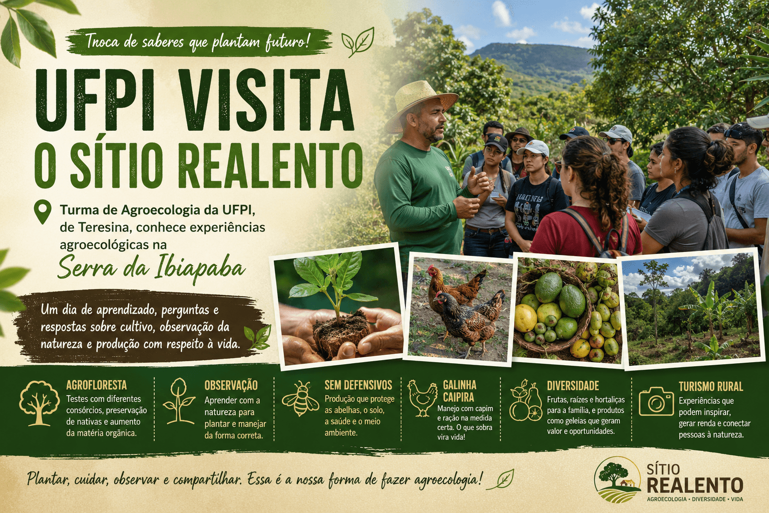Turma de Agroecologia da UFPI visita o Sítio Realento e conhece experiências de cultivo na Serra da Ibiapaba