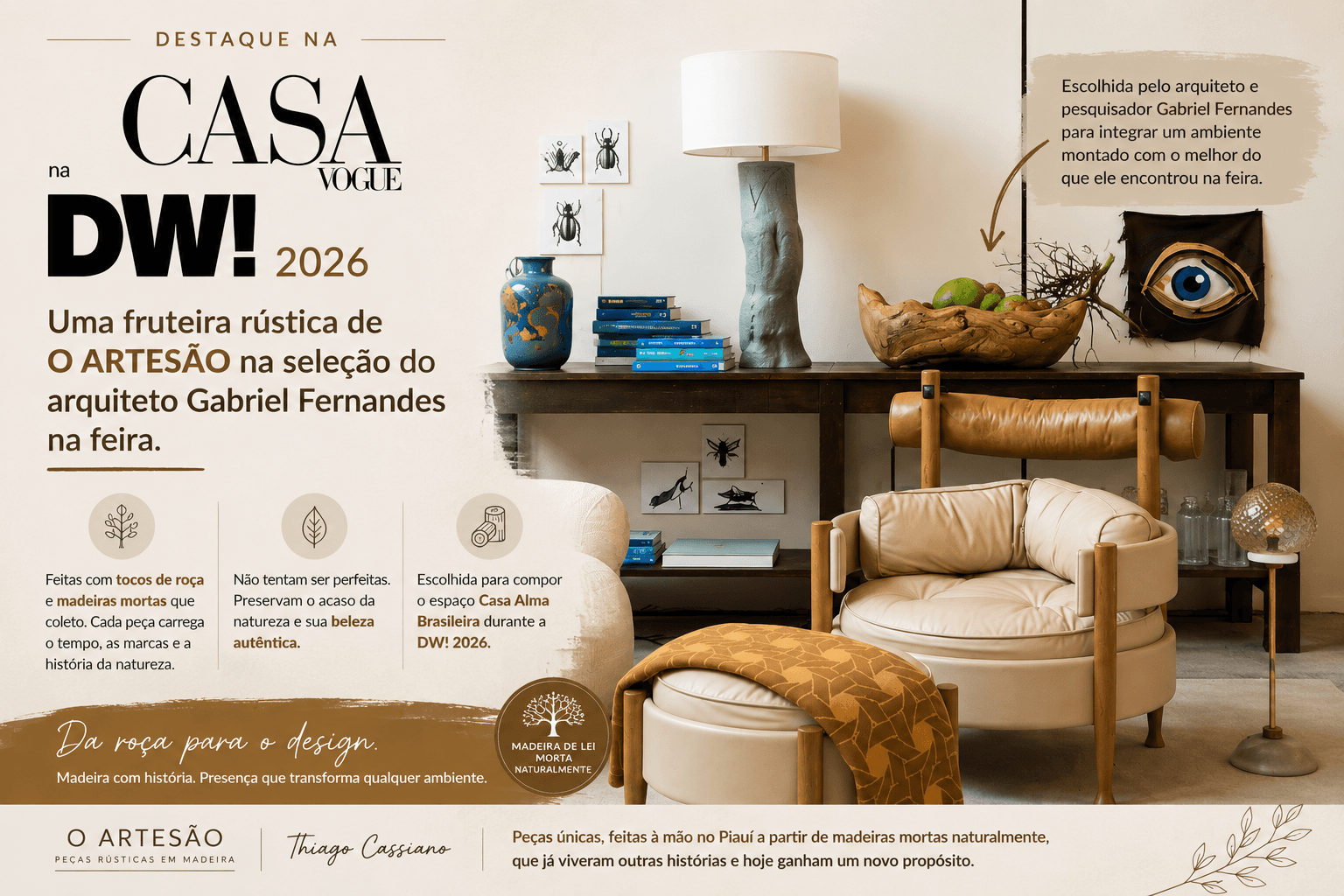 Fruteira de madeira de O Artesão integra seleção da Casa Vogue na DW! 2026