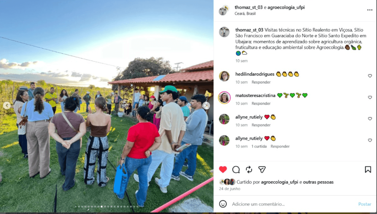 Turma de Agroecologia da UFPI visita o Sítio Realento e conhece experiências de cultivo na Serra da Ibiapaba